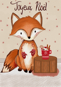 Renard joyeux avec chocolat chaud de No&euml;l